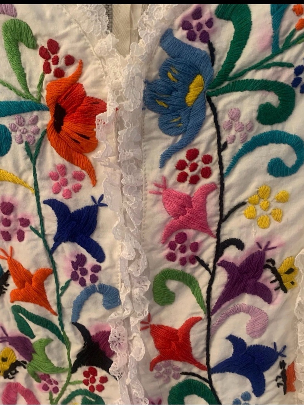Handmade VTG Mexican Embroidered Lace Crochet Cotton Maxi Dress - Picture 6 of 13